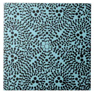 Azulejo Cerámico de Diseño Geométrico Azul y Negro