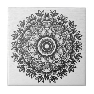 Azulejo Cerámico de Encaje Mandala Negro Bohemio