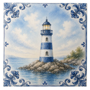 Azulejo Cerámico de Farol Náutico Acuarela