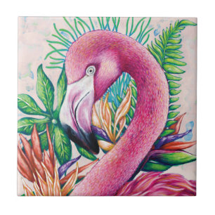 Azulejo Cerámico de Flamenco Rosa Tropical Lindo