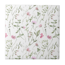 Azulejo Cerámico de Flor Silvestre Acuarela Rosa V