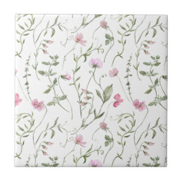 Azulejo Cerámico de Flor Silvestre Acuarela Rosa V