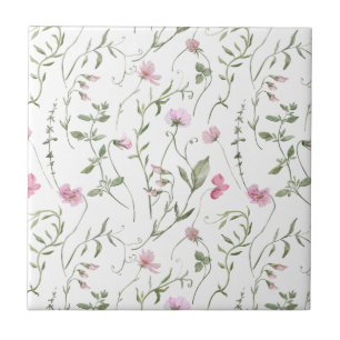 Azulejo Cerámico de Flor Silvestre Acuarela Rosa V