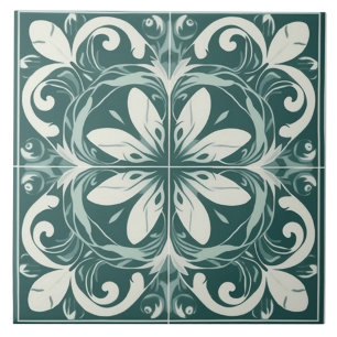 Azulejo Cerámico de Flor Verde Mediterráneo