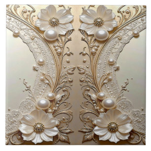 Azulejo Cerámico de Flores Blancas Modernas Perlas
