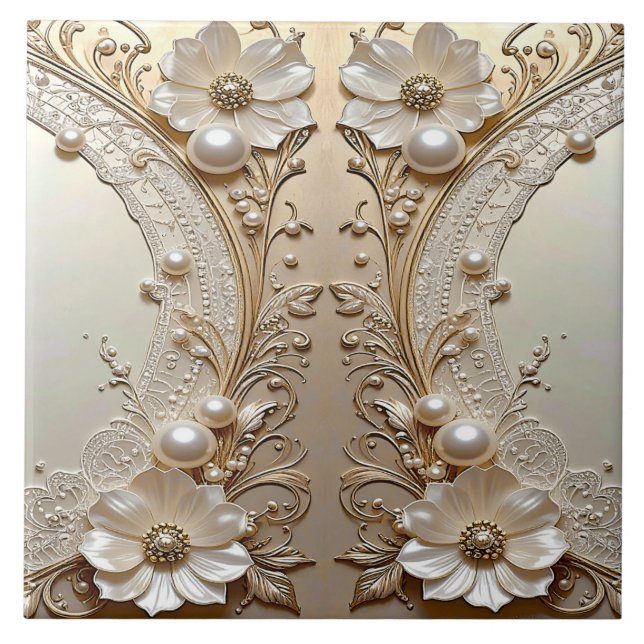 Azulejo Cerámico de Flores Blancas Modernas Perlas (Frente)