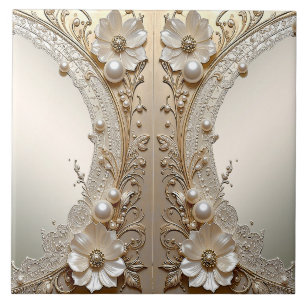 Azulejo Cerámico de Flores Blancas Modernas Perlas
