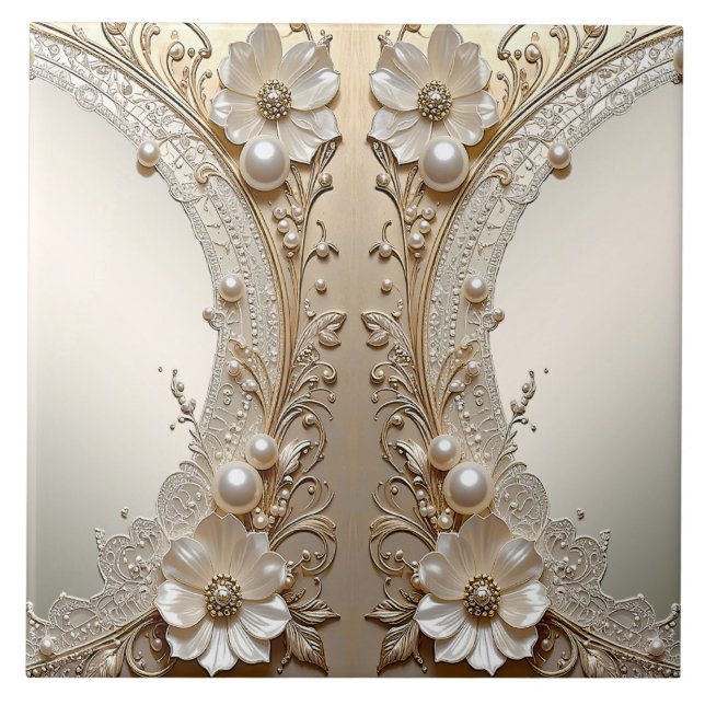Azulejo Cerámico de Flores Blancas Modernas Perlas (Frente)