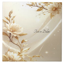 Azulejo Cerámico de Flores Blancas y Doradas