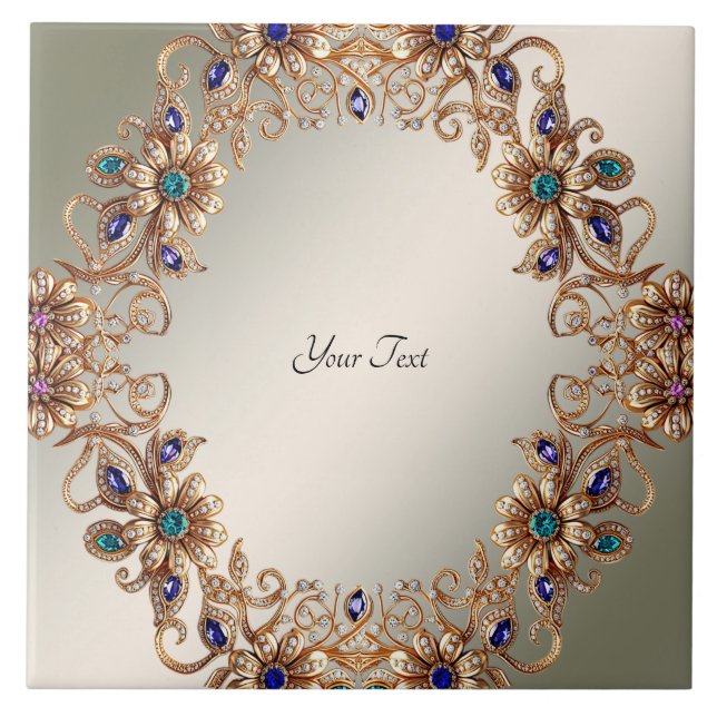 Azulejo Cerámico de Flores de Joyas de Oro Elegant (Frente)