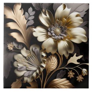 Azulejo cerámico de flores de plata y oro modernas