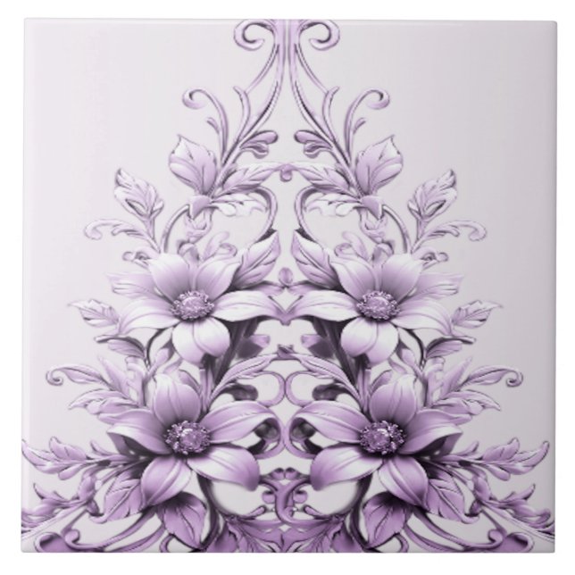 Azulejo Cerámico de Flores Moradas con Estilo (Frente)