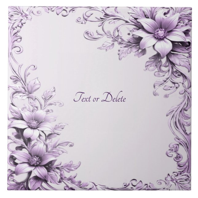 Azulejo Cerámico de Flores Purpúreas con Estilo (Frente)