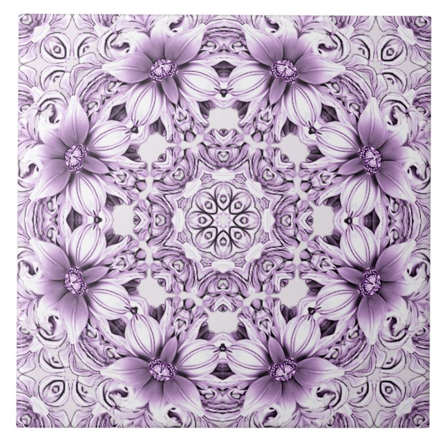 Azulejo Cerámico de Flores Purpúreas con Estilo (Frente)