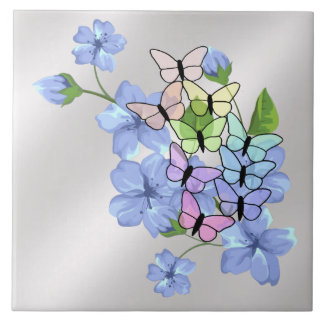 Azulejo Cerámico de Flores y Mariposas