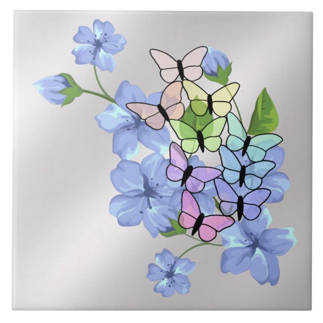 Azulejo Cerámico de Flores y Mariposas (Frente)