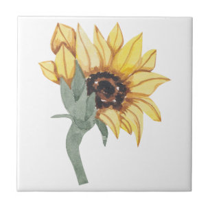 Azulejo Cerámico de Girasol Acuarela Amarillo