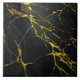 Azulejo Cerámico de Granito Negro con Vetas de Oro