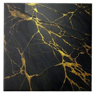 Azulejo Cerámico de Granito Negro con Vetas de Oro