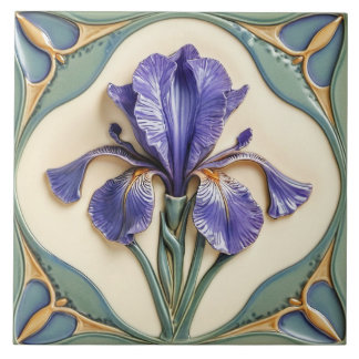Azulejo Cerámico de Iris de estilo Art Nouveau.