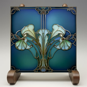 Azulejo Cerámico de Iris Florido Art Nouveau Elega