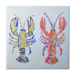 Azulejo Cerámico de Langosta Acuarela Costera