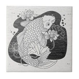 Azulejo Cerámico de Loto Koi Zen