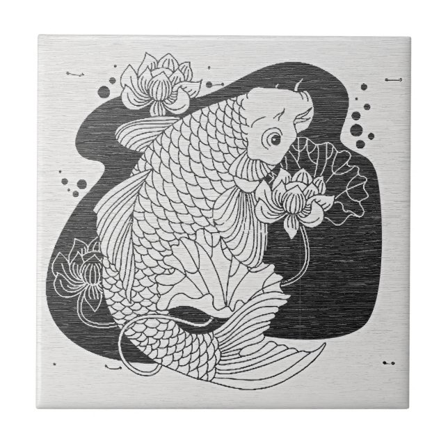 Azulejo Cerámico de Loto Koi Zen (Frente)