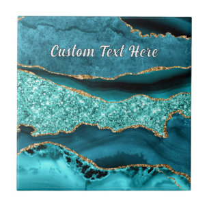 Azulejo Cerámico de Mármol Azul Turquesa Dorado co