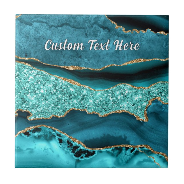 Azulejo Cerámico de Mármol Azul Turquesa Dorado co (Frente)