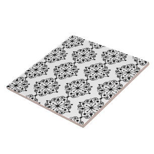 Azulejo Cerámico de Mármol Mandala Blanco Negro Mo