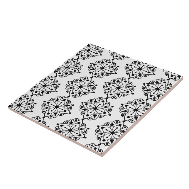 Azulejo Cerámico de Mármol Mandala Blanco Negro Mo (Lado)