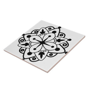 Azulejo Cerámico de Mármol Mandala Blanco Negro Mo