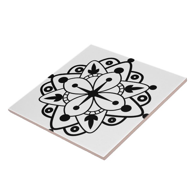 Azulejo Cerámico de Mármol Mandala Blanco Negro Mo (Lado)