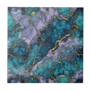 Azulejo Cerámico de Mármol Turquesa y Púrpura