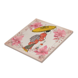 Azulejo Cerámico de Mujer Asiática