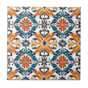 Azulejo Cerámico de Patrón Azul Naranja y Amarillo