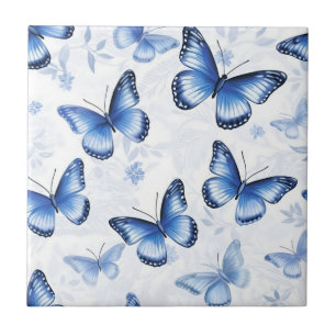 Azulejo Cerámico de Patrón Floral Mariposa Azul