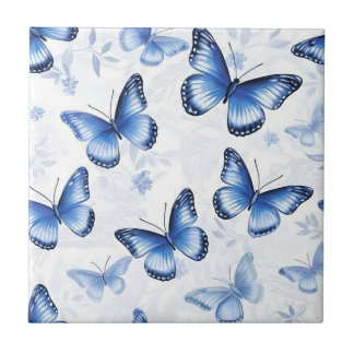 Azulejo Cerámico de Patrón Floral Mariposa Azul