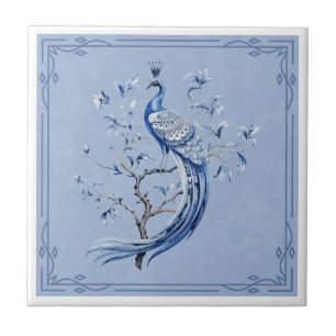 Azulejo Cerámico de Pavo Real Azul Elegante