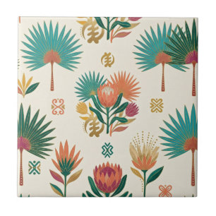 Azulejo Cerámico de Protea Verde Teal y Palma Aban