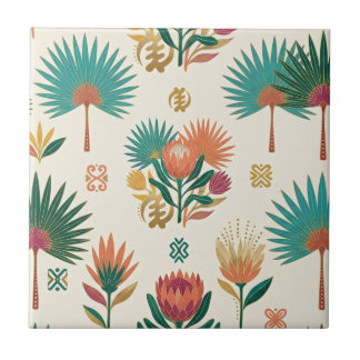 Azulejo Cerámico de Protea Verde Teal y Palma Aban