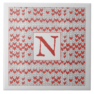 AZULEJO CERÁMICO DE PUNTO NÓRDICO ROJO + Inicial