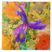 Azulejo Cerámico de Ramo de Iris al Acuarela