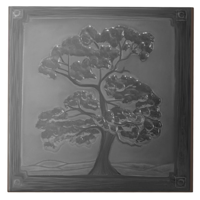 Azulejo Cerámico de Roble Artesano de Estaño (Frente)