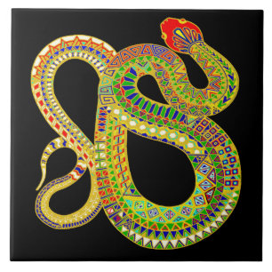 Azulejo Cerámico de Serpiente de Cascabel - Negro