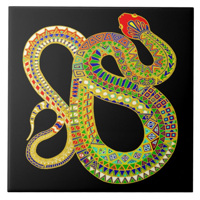 Azulejo Cerámico de Serpiente de Cascabel - Negro (Frente)