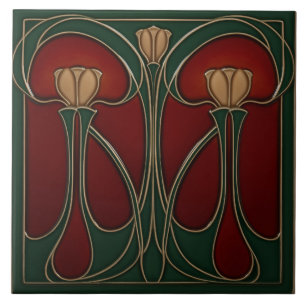 Azulejo Cerámico de Tapiz de Tulipán Verde Teal Os