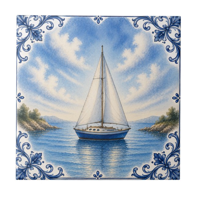 Azulejo Cerámico de Velero Náutico (Frente)