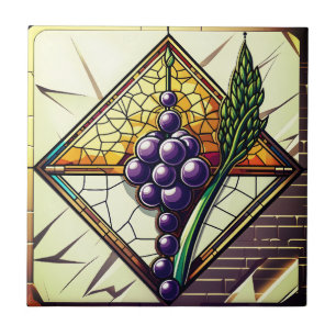 Azulejo Cerámico de Vidrio Emplomado de Uvas y Tri